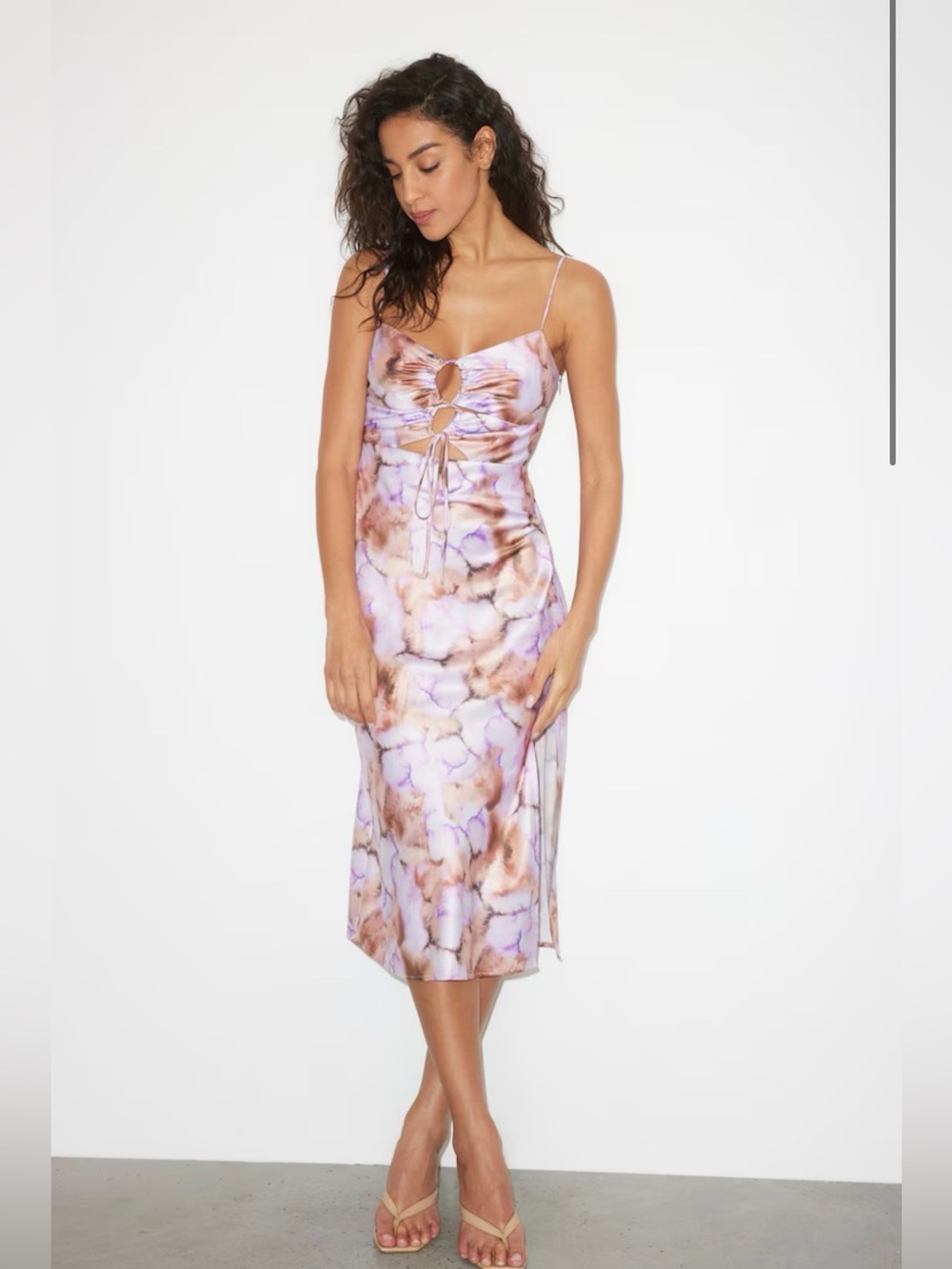 Tie-Dye Satin Midi Dress
